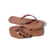 Solaye women's flip flops with tortoise shell straps, top view showing cushioned footbed and anatomical arch support.