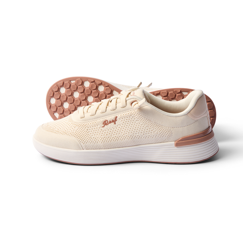 Side view of Shoreline Palisades sneaker in light mocha with arch support and soft cushioning for all-day comfort