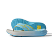 Cruiser men's flip flop sandal facing right with a close-up of the sole, light blue and yellow, surf-inspired comfort
