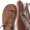 Willow Quinn Studs brown sandals facing up and right showing studded straps and cushioned footbeds for comfort