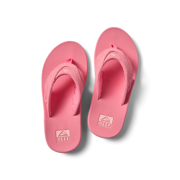 Fanning pink suede sandals top view showing straps and footbeds facing upward, designed for women’s beach comfort.