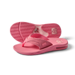 Fanning women's strawberry suede sandal showing top and bottom, beach-inspired comfort with arch support and soft cushioning.