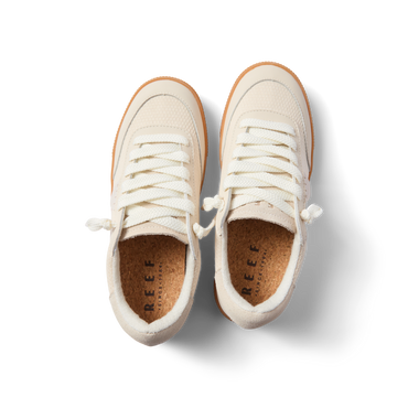 Top view of Lay Day Seas women's sneakers in vintage white, featuring water-friendly materials and cushioned comfort.