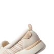 Neptune Elyse women's shoe close-up of tan striped heel facing right with soft-rebound cushioning and arch support
