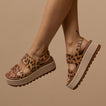 Side view of Women's Water Vista Higher sandals in leopard print with cushioned platform and anatomical arch support