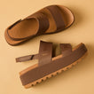 Water Vista Higher women's sandals in espresso brown, side and top view, featuring arch support and cushioned footbed.