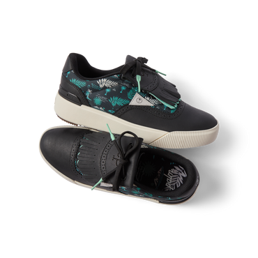 Onshore Pebble X Palm men's shoes with palm print, facing right, close-up of top and side showing cushioning and arch support