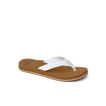 Reef Cushion Breeze sandal facing right, white straps with anatomical arch support and soft cushioning sole for beach comfort.