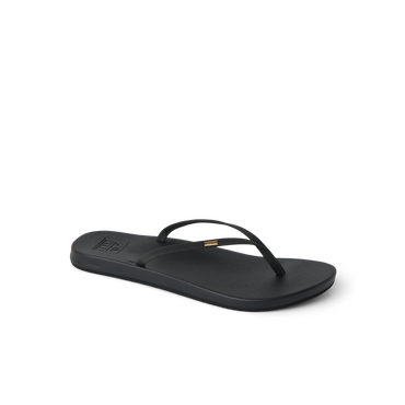 Cushion Slim women’s black sandal facing left, featuring soft-rebound cushioning and anatomical arch support.