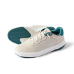 Pair of Shoreline Del Mar sneakers in off-white with teal accents, right shoe facing left showing side and sole details.