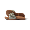 Side view of women's Sunny Emma sandals in sage textile with soft cushioning and arch support, facing left, beach-inspired design.