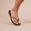 Vista Ivy women's brown flip flop facing right, showing footbed and straps with soft-rebound cushioning for all-day comfort.