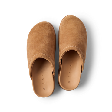 Vista Luxe Mariana suede clogs viewed from above with toes facing upward and heels downward for comfortable everyday wear