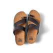 Top view of Vista Hi Layla black sandals for women with cork footbed, soft-rebound cushioning, and anatomical arch support.