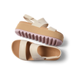 Water Vista Higher women's sandals shown from top and side with cushioned sole and textured outsole in pale mauve and cream colors.