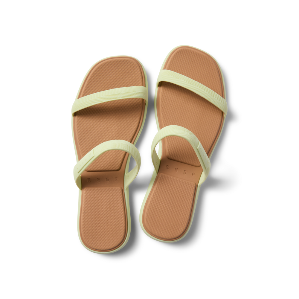 Top view of Water Willow Marina women's sandals in light aloe green with cushioned footbed designed for beach comfort.