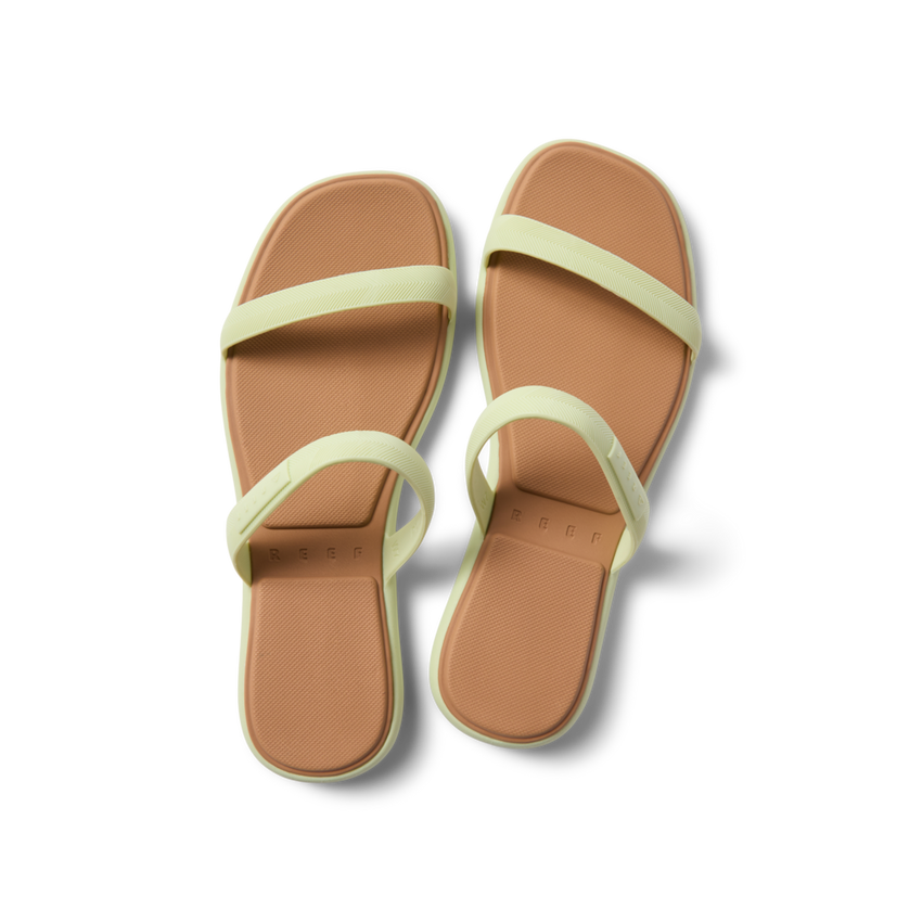 Top view of Water Willow Marina women's sandals in light aloe green with cushioned footbed designed for beach comfort.