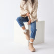 Weekend Autumn cozy ankle boots with toes facing forward, styled on a model for comfortable everyday wear
